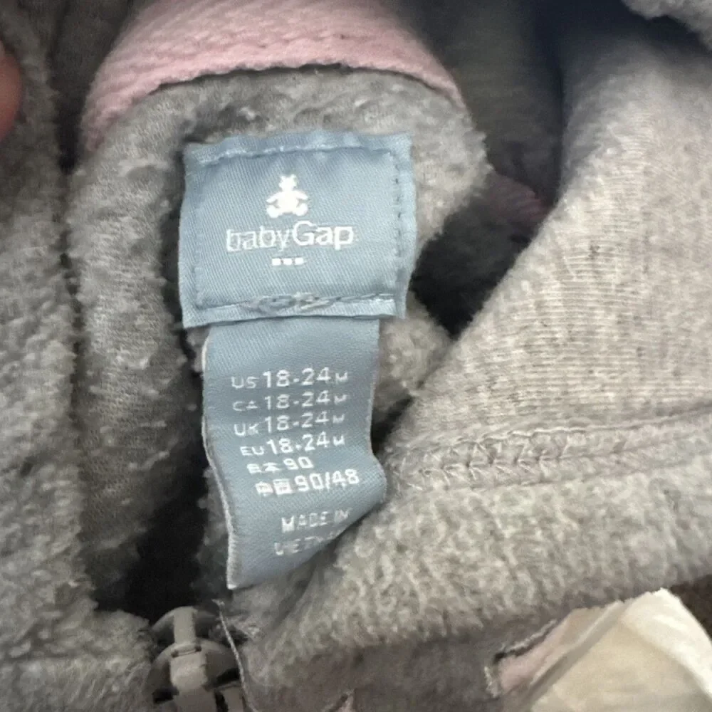 GAP Kids Girls Gray Fleece Zip Hoodie Pink Logo Hooded Jacket Sweatshirt